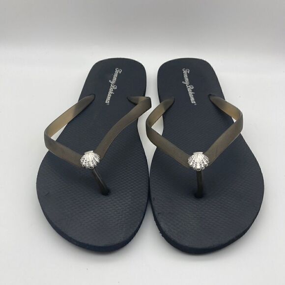 Tommy Bahama Women’s Black Sandals with Silver Sea  Shell Size 11 - Picture 1 of 7